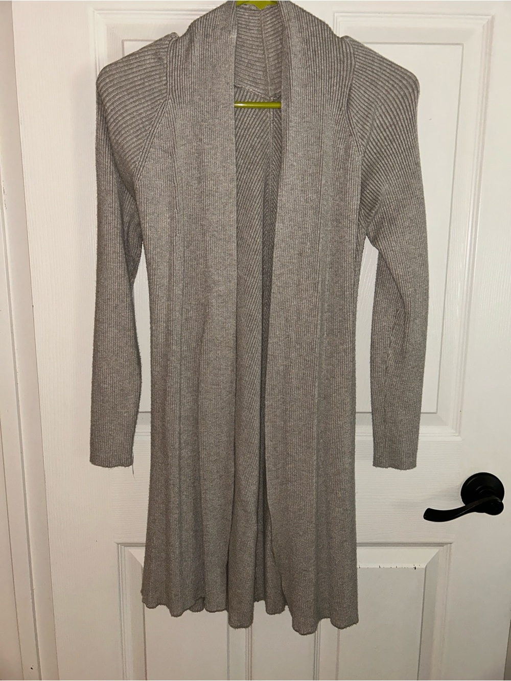 Long Ribbed Open Cardigan in Taupe